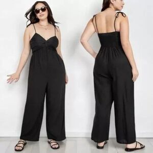Old Navy Linen Blend Black Twist Cami Jumpsuit XL Tall XLT Wide Leg Beachy Lagom